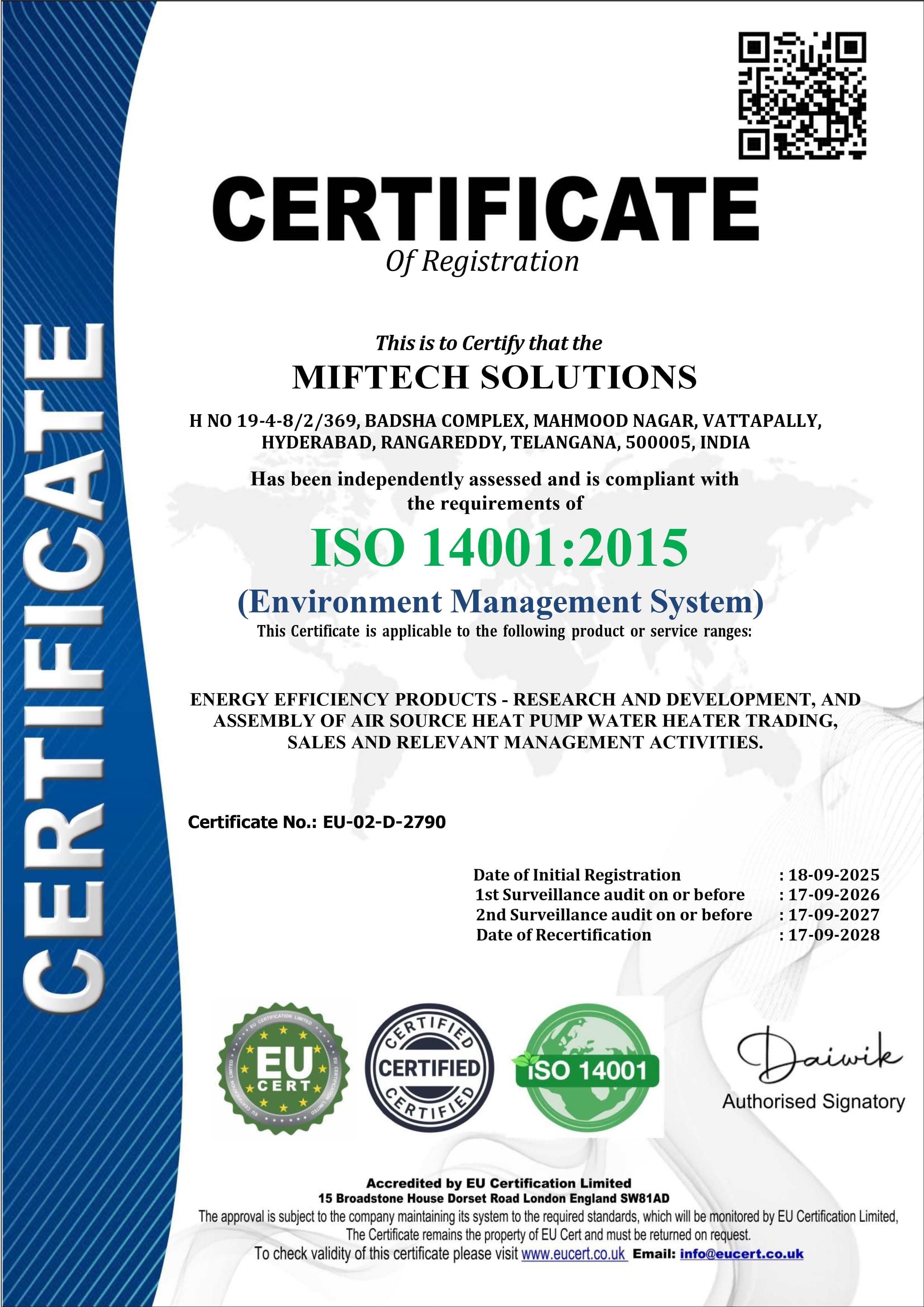 Certificate Of Registration Of MifTech Solutions